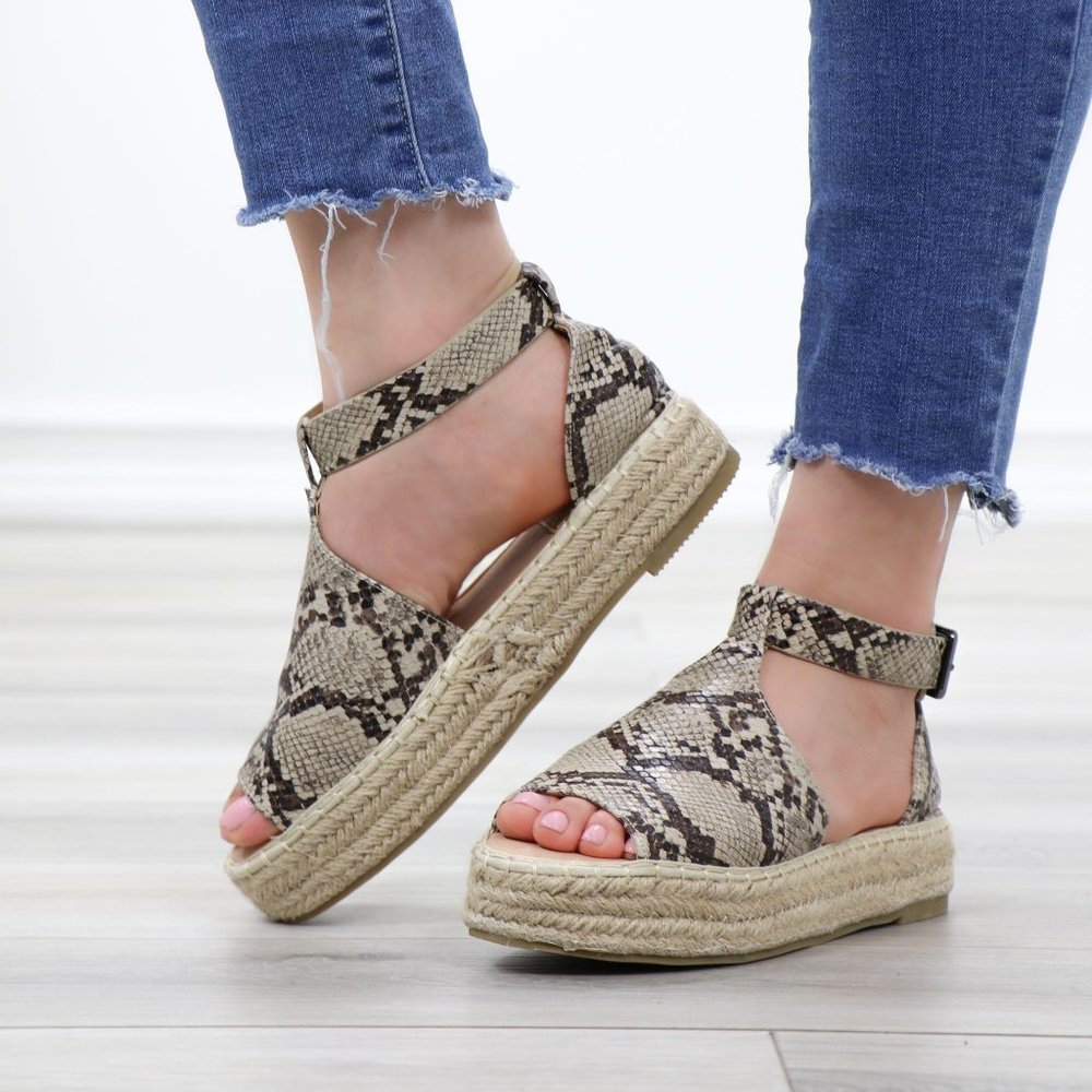Espadrille Platform Snake Print Ankle Strap Sandal - Picture 12 of 14